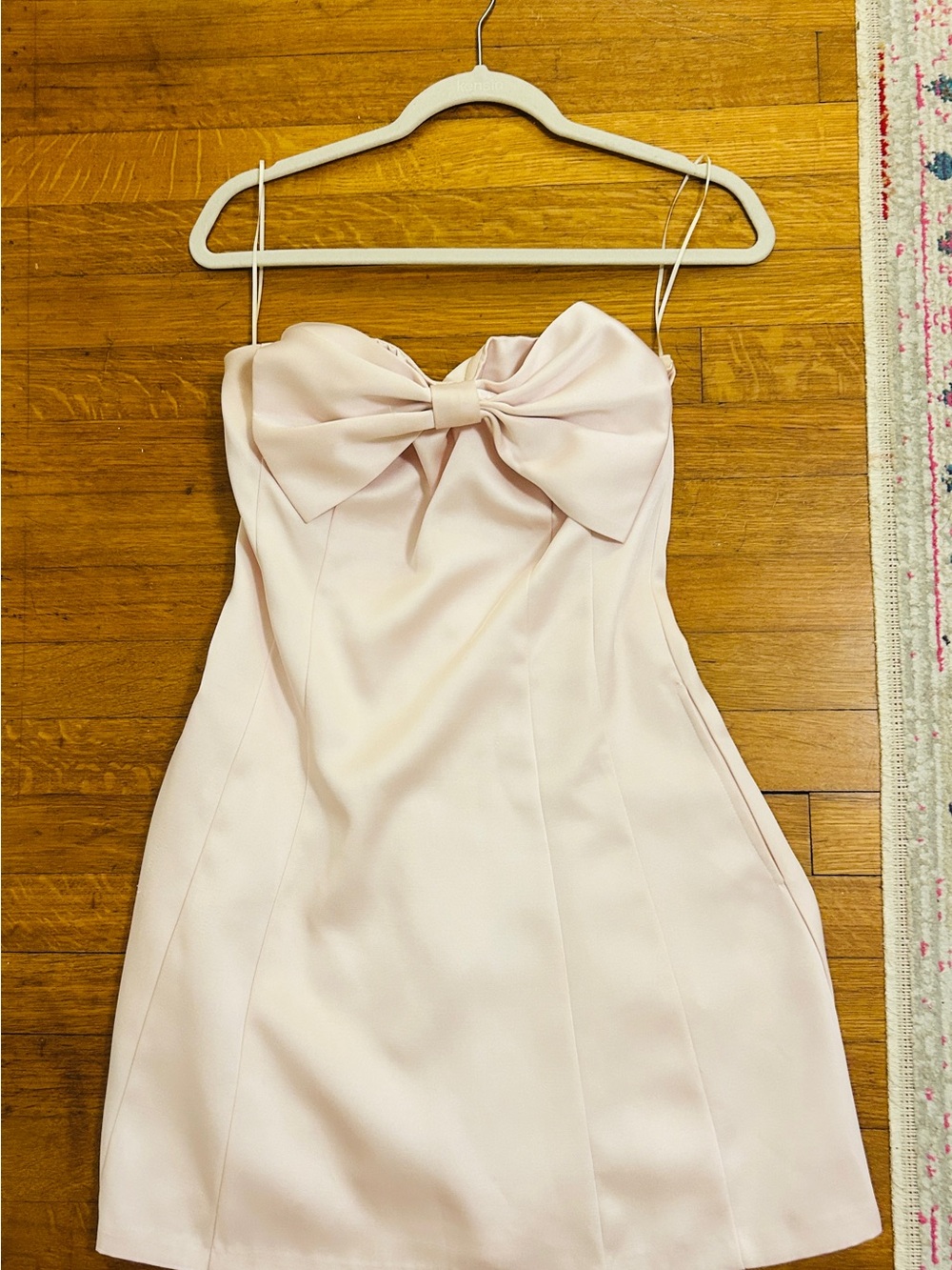 Haven Boutique Strapless Bow-Front Mini Dress in Pale Pink